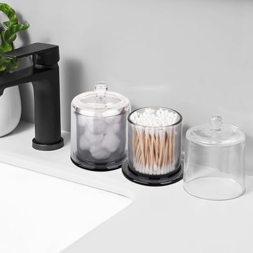 Qtip Holder Apothecary Jars with Lid, 2 Pack Thick Glass, Gray - Image 4