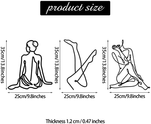 Photect 3 Pcs Metal Wall Art Minimalist Woman Line Decor, Fresh, Black - Image 3