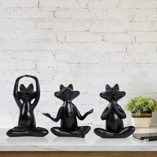 Suoedd Black Frog Yoga Figurines 3 Pcs,Modern Decor for Shelf,Desk,Office - Image 6