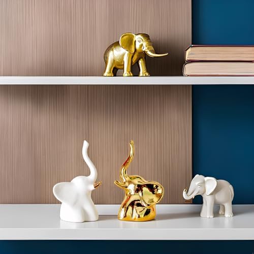 Gold and White Elephant Statues,1 Pair - Image 7