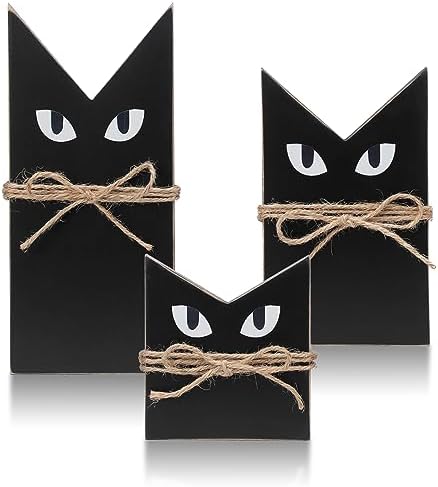 3 PCS Wooden Black Cats Decor, Spooky Cat Theme, Halloween Tiered Tray Decor, Farmhouse Halloween Tiered Tray and Mantle Decoration, Fall Accent, Wood Sign Rustic Style, Halloween Decoration Indoor - Image 5