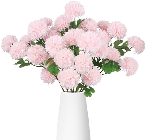 8PCS Pink 24 Heads 3" Large Chrysanthemum Artificial Flower Balls Stems by Unknown