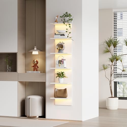 Qupui 6-Tier Wall Shelf with RGB LED, 57" Floating Storage, White - Image 4