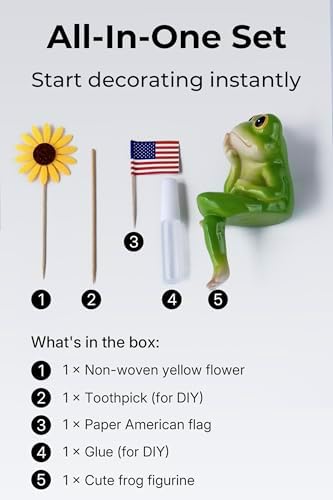 Frog Figurine, Patriotic Resin Frog Statue with Flag, Shelf Decor for Living Room Desk Office, Funny Frog Outdoor Decor for Yard Patio Porch and Lawn, Garden Frog Gifts for Women and Men - Image 4