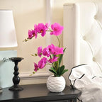 Artificial Large Real Touch Orchid Flowers with White Ceramic Vase, Fuchsia - Image 5