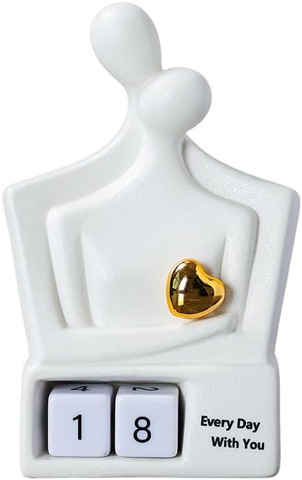 for Couples & Parents, Modern Ceramic Couple Sculpture with Fixed Gold Heart, Abstract Embrace Figurine Displays Anniversary Years 01-98, Wedding Home Decor, 7.3 Inch by GJFASGF