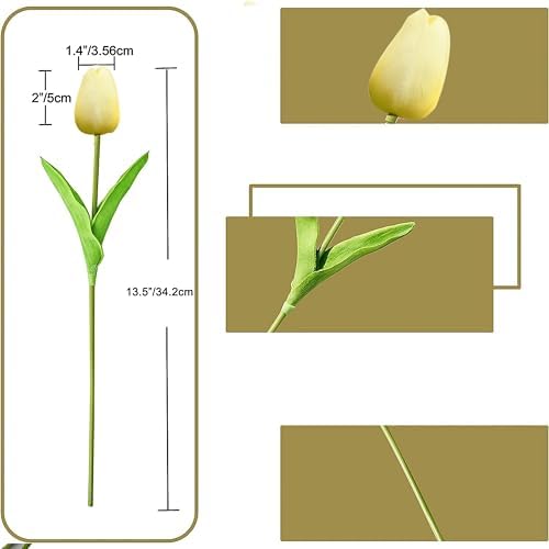 ONLY ART Artificial Light Yellow Tulips 20 Pcs – 13.5 Inch PU Faux Flowers with Bendable Stems for Home Décor, Wedding Centerpieces, DIY Floral Arrangements, New Year and Valentine's Day - Image 2