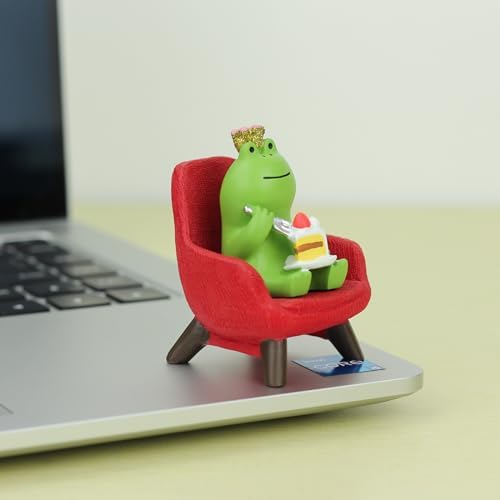 Refintural Miniature Frog Eating Cake Figurine - Funny Frog Sculpture for Shelf, Desk Decoration - Perfect Cute Frog Gift for Frog Lovers(Red Sofa) - Image 4