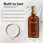Luxury Glass Dish Soap Dispenser for Kitchen Sink by Brighter Barns - Kitchen Soap Dispenser Set with Pump & Ceramic Tray - Refillable Glass Bottle for Liquid - Luxury Home Decor for Gift (Amber/Gold) - Image 3