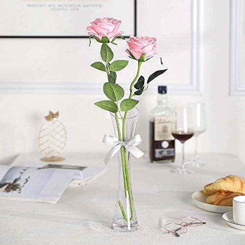 JUSTOYOU 10 PCS Artificial Roses Flowers for Valentine's Day, Realistic Blossom Roses, Real Touch Silk Rose, Single Fake Flower Long Stem Bouquets for Home Wedding Party Decoration (10Pcs, Pink) - Image 4