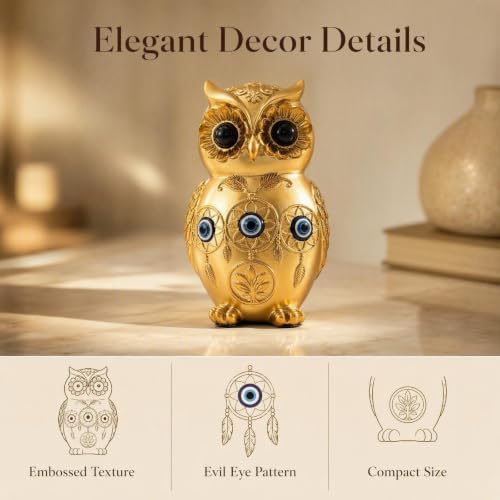 TOHLUCS 4.8" Resin Gold Owl Statue Home Decor with Evil Eye Protection - Image 4