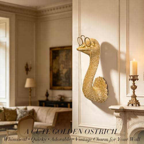 Juedawyal Gold Ostrich Animal Head Wall Decor Sculpture, Resin Animal Heads for Wall, Vintage Wall Sculpture for Men Women Living Room Hallway Staircase Home Office - Image 2