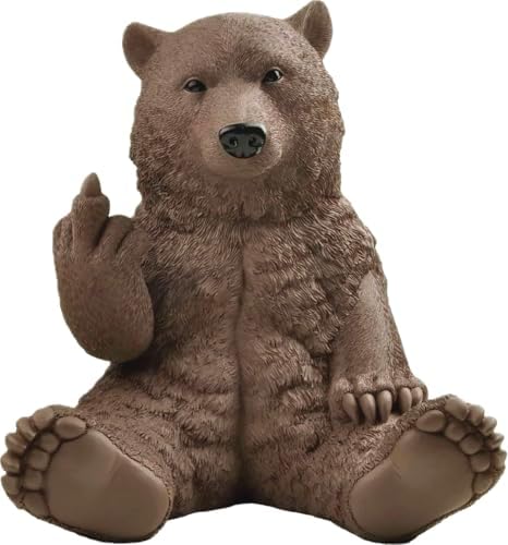 JFSM INC. 12" Hilarious Papa Bear Middle Finger Statue – Outdoor Decor by JFSM+INC.