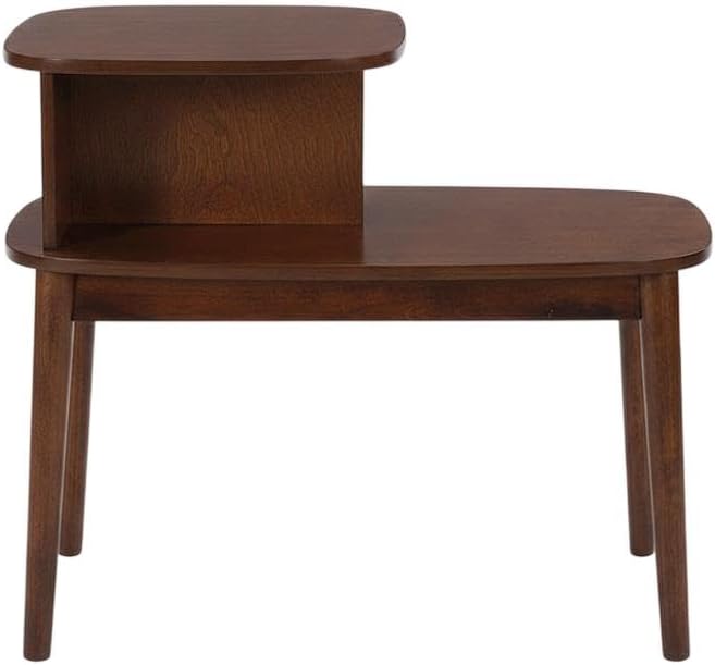 Furnifact Brown Chairside End Table, 2 Tier Shelves, Mid-Century Style Solid - Image 5