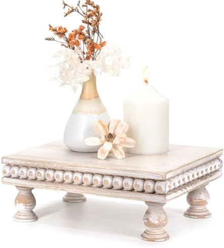 EOSAHR Wood Riser with Beaded: Pedestal Stand for Home Decor, Light Natural by EOSAHR