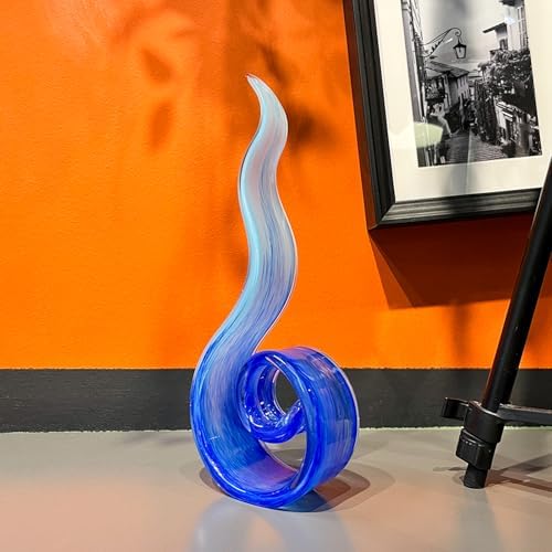 11.4" Tall Hand Blown Glass Sculpture, Murano Style Art Glass Figurine, Modern Coastal Home Decor Accent for Shelf, Table, TV Stand, Living Room Decoration - Image 3
