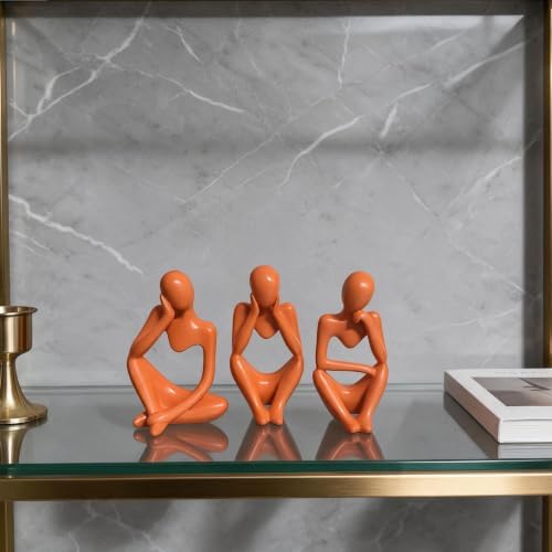 BrownLove 3pcs Orange Human Body Abstract Art Decoration, Modern White Art Resin Statue Room Office Shelf Bookcase Decoration - Image 5