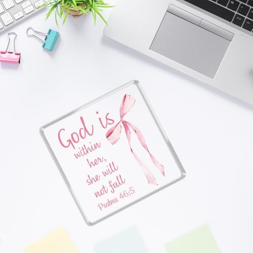 Pink Bow Room Decor, Inspirational Bible Verse Quotes, Christian Gifts for Women, Coquette Aesthetic Bow Dorm Decoration, Office Decor for Women, Acrylic Office Desk Accessories Decoration-Psalm 46:5 - Image 4