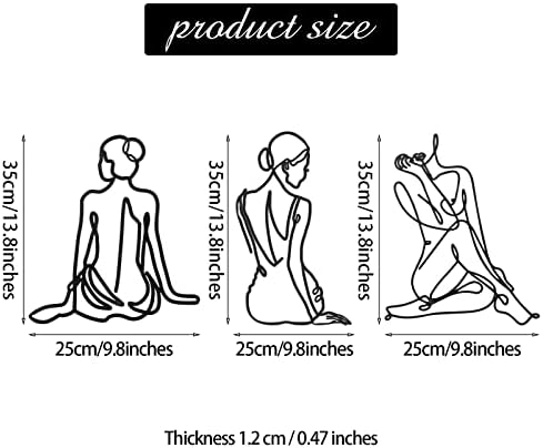 Photect 3 Pcs Metal Wall Art Minimalist Woman Line Decor, Classic, Black - Image 3