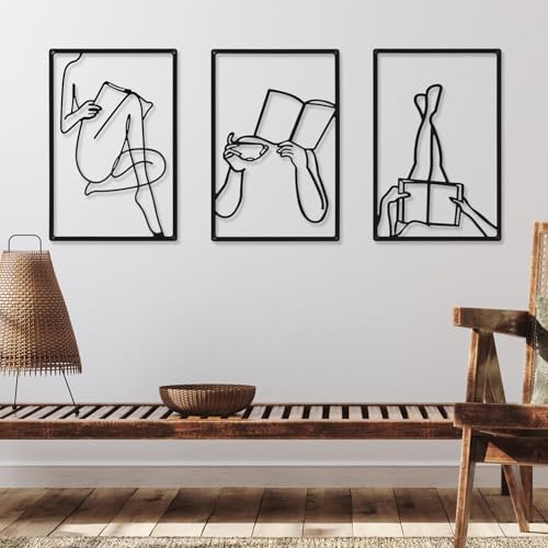CHENGU 3 Pieces Metal Minimalist Abstract Woman Wall Art Line Drawing Wall Art Decor Single Line Female Home Hanging for Kitchen Bathroom Living Room - Image 3