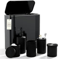Black Bathroom Accessories Set, 3.5 Gal Trash Can with Press-Top Lid, Glass Bathroom Set, Soap Dispenser, Toothbrush Holder, Tumbler, Qtip Holders, Vintage Bathroom Sink Set Cute Bathroom Decor by BSSN