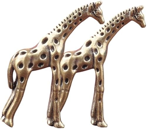 2‑Pack Brass Giraffe Figurines, 2.17" Mini Vintage Metal Giraffe Statue, Safari Style Small Animal Sculpture Ornament for Home Shelf Desk Decor, Collectible Gift by YahuLando