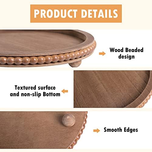 HPC DEC R OUR HAPPY PLACE 12in Round Wood Beaded Tray - Brown, Distressed Finish - Farmhouse Boho Style - Decorative Tray for Living Room, Coffee Table, Kitchen Table or Serving Tray - Image 6