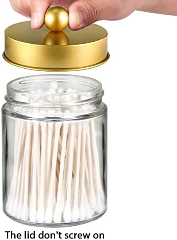 Amolliar Apothecary Jar Bathroom Storage Qtip Holder Glass, Gold 2Pack - Image 3