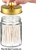 Amolliar Apothecary Jar Bathroom Storage Qtip Holder Glass, Gold 2Pack - Image 3