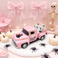 Pink Halloween Ghost Decor Vintage Metal Truck with 3 Mini Ghost Figurines by Teeloray