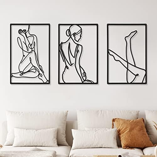 CHENGU 3 Pieces Metal Minimalist Abstract Woman Wall Art Line Drawing Wall Art Decor Single Line Female Home Hanging for Kitchen Bathroom Living Room - Image 7