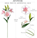 JINWOE 2 Pcs Pink Stargazer Lily Artificial Flowers, Long Stem 28" 6 Heads Artificial Lily Silk Flowers, Full Bloom Easter Faux Tiger Lily for Christmas Home Hote Tall Vase Arrangement Decor - Image 7