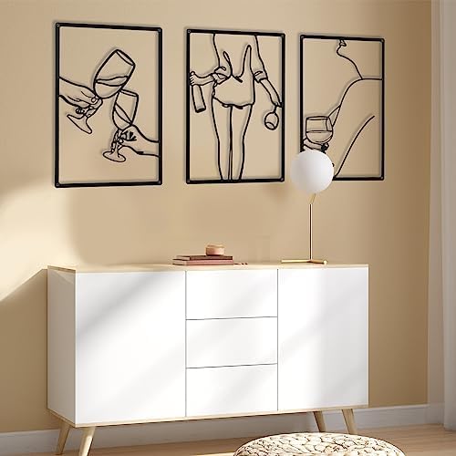 CHENGU 3 Pieces Metal Minimalist Abstract Woman Wall Art Line Drawing Wall Art Decor Single Line Female Home Hanging for Kitchen Bathroom Living Room - Image 5