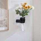 Black Resin Wall Mounted Hand Vase with Glass Tube, Gothic Wall Sculpture - Image 2