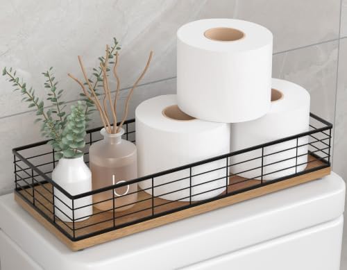 Toilet Paper Storage Basket, 16" Large Acacia Wood Toilet Paper Basket by Focusonit