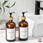 GMISUN Amber Glass Soap Dispenser, 2 Pack Bathroom Hand Soap Dispensers with Bamboo Pump, 17 Fl Oz Kitchen Hand and Dish Soap Dispenser Set, Modern Vintage Liquid Brown Soap Dispensers Bottle - Image 4