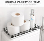 Toilet Paper Basket Organizer, Oak Wood Toilet Tank Tray with Metal Frame - Image 2