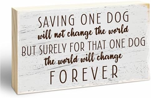 Dog Theme Wooden Block Sign - Saving The Dog Change The World - Rustic 5"X3" Pine Wood Plaque, Home & Garden Decor, Housewarming Gift For Friends, Desk & Tabletop, Shelf Accessories - A16 by EXW
