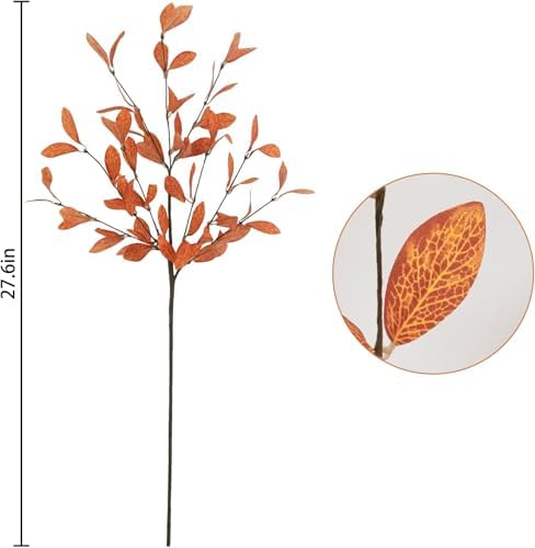 Uieke 18 Pcs Artificial Fall Eucalyptus Stems with Fall Leaves, Orange - Image 3