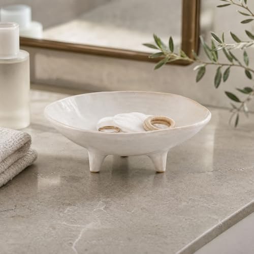 6" Small Decorative Bowl, Multi-Purpose Decorative Bowls for Keys, Candy and Home Decor, Ceramic Bowl （Retro White） - Image 6