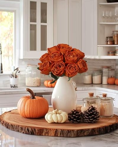 Coferset 10 Pcs Fake Silk Roses with Long Stems,Burnt Orange - Image 4