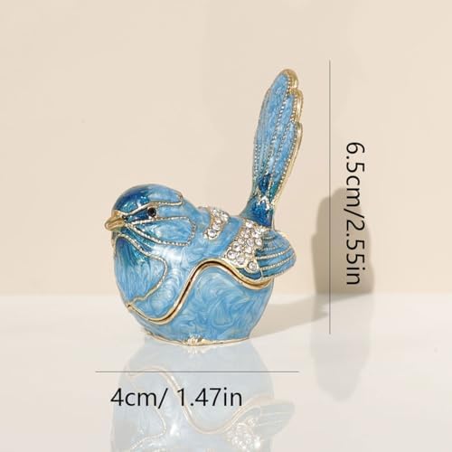 Exquisite Hand - Painted Enamel Blue Bird Trinket Box Hinged Rhinestone - Adorned Mini Jewelry Organizer for Rings & Necklaces, Ideal Classical Home Decor & Collectible Keepsake (Trinket Box-B) - Image 4