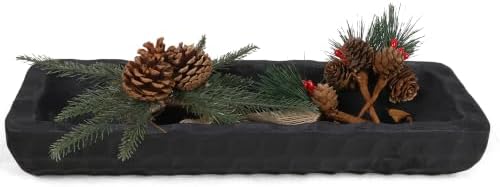 Oakrain Decorative Bowl Rustic 16" Hand-Carved Wooden Dough Bowl, Black - Image 6
