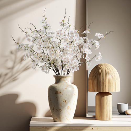 Artificial Cherry Blossom Branches 27.6In Silk Cherry Blossom Branches Long Stem Artificial Flowers for Tall Vase, for Home Decor, Spring Decor,Weddings Decor, Party&Festival Gifts 12PCS,White - Image 6