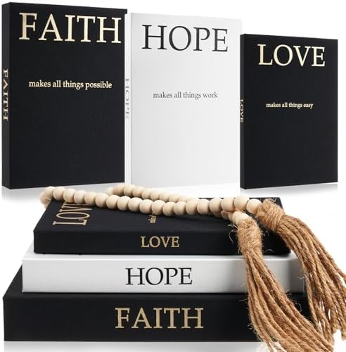 Faccito 3 Set Linen Decorative Books with Beaded Garland, Classic, Black by Faccito