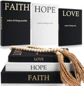 Faccito 3 Set Linen Decorative Books with Beaded Garland, Classic, Black by Faccito