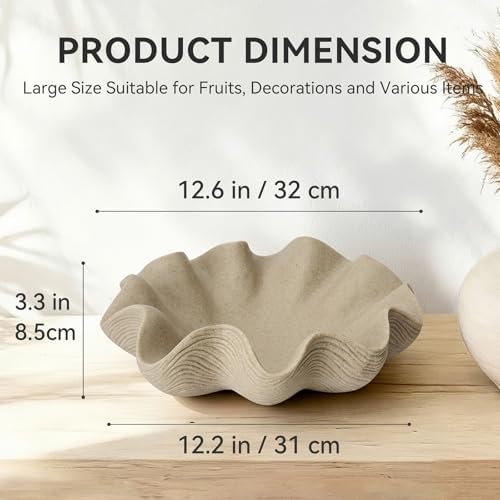 Scalloped Decorative Bowl, 12.6" Shell Ruffle Fruit Bowl Home Decor - Image 3