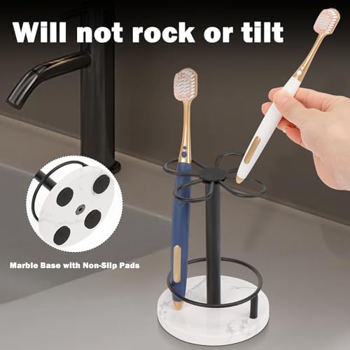 Toothbrush Holder Stand for Bathroom, Metal Toothbrush Organizer with Marble Base, Toothbrush Storage Collection for Family, Suitable for Home Hotel Countertop Vanity (Small, Matte Black) - Image 4