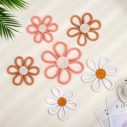 Barydat 6 Pcs Daisy Nursery Decor Retro Flower Pink, Brown, White - Image 3