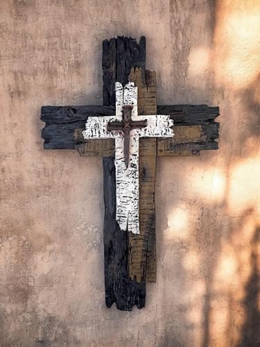 Top Brass Decorative Wall Cross – 12” Rustic Multi Layered Weathered Wood Look – Spiritual Jesus Art Décor/Crucifix Sculpture - Image 6